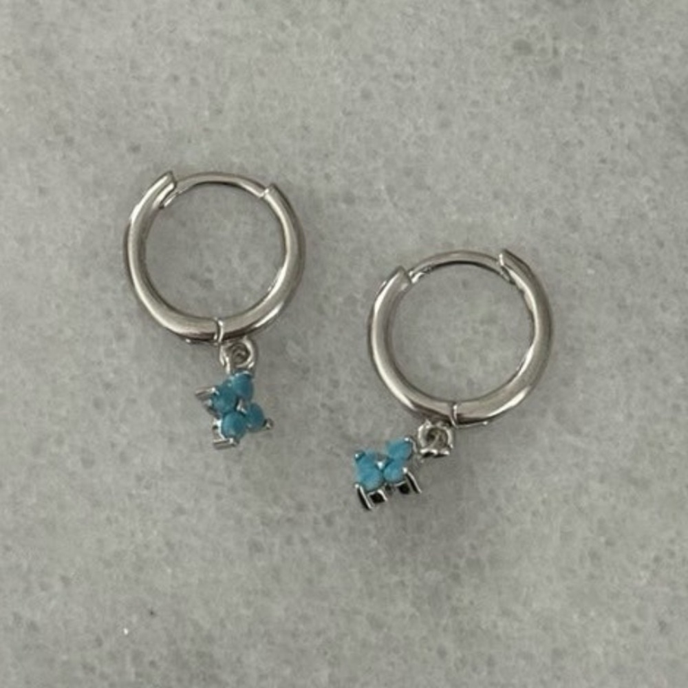 Sterling Silver Turquoise Flower Dangle Huggie Hoop Earrings Brand New